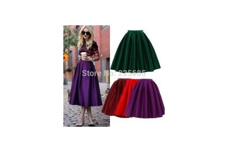 Отзыв на Юбка AliExpress 2014 Summer Spring Fashion Street Snap Celebrity Classic High Waist Bright Flare Pleated Midi Skirt Swing Skirt For Female C7008